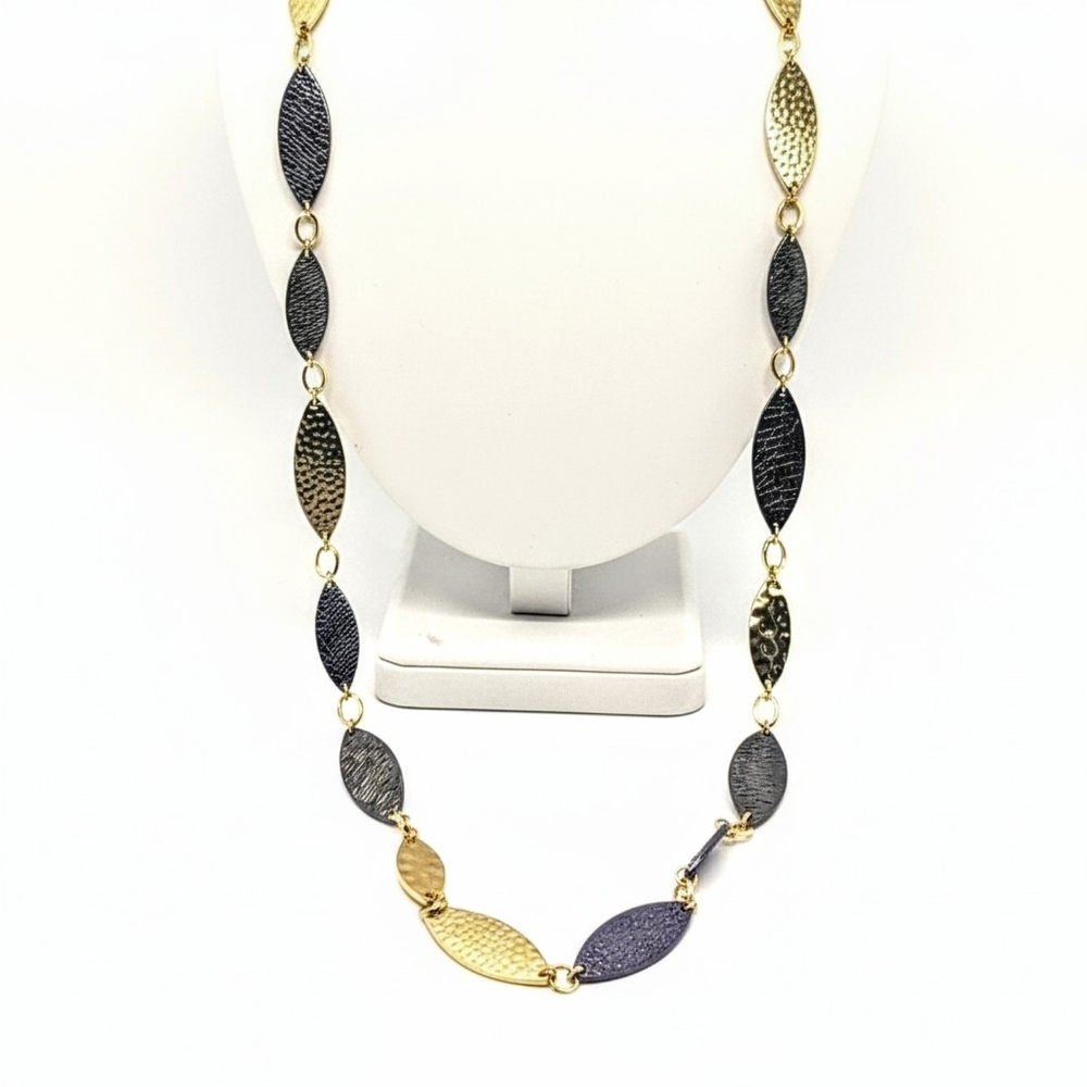🔻Erica Lyons Mixed Metal Gold & Black Marquise Station Long Necklace New